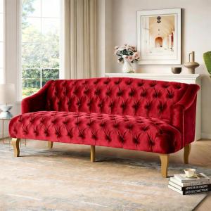 Christopher Knight Home Minxi Velvet Sofa Couch, Home Sofa Living Room with Birch Wood Legs, Comfort Modern 3 Seater Couch with Button Tufted Diamond Stitch, Luxury Chaise Lounge Chair, Wine Red