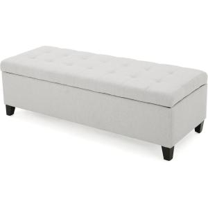 Christopher Knight Home Mission Fabric Storage Ottoman, Dark Blue, 18.75 x 50.50 x 16.00 inches(Light Grey fabric)