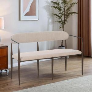 Christopher Knight Home Names Modern Metal Loveseat, Living Room Fabric Upholstered Settee, Curved Open Backrest 2-Seater Sofa, Cozy Couch for Bedroom, Apartment, Home Office, Black+Coffee+Beige(Black+coffee+beige)