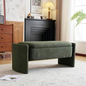 Christopher Knight Home Neapo Oval Storage Ottoman, Boucle Bench Ottoman, Storage Bench Chair, Hidden Space, End of Bed Upholstered Storage Bench for Living Room Bedroom Home Decor, Dark Green(Dark Green)