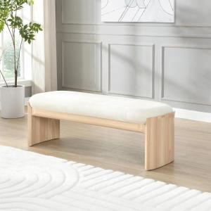 Christopher Knight Home Paxton Fabric Upholstered Ottoman Bench, Rectangular Foot Stools Ottoman, Entryway Wood Ottoman Footrest, Bedroom End of Bed Footstool,Living Room Sofa Extra Seat,Beige+Natural