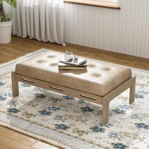 Christopher Knight Home Penley Modern Faux Leather Upholstered Ottoman Coffee Table, Wooden Rectangular Cocktail Ottoman, Living Room Sofa Footstool, Brown+Walnut(Taupe+brown)