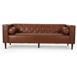 Christopher Knight Home Solomon Contemporary Tufted Deep Seated Sofa with Accent Pillows, Midnight Black and Espresso(Cognac Brown and Espresso)