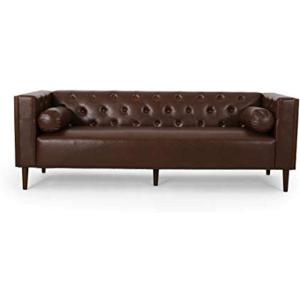 Christopher Knight Home Solomon Contemporary Tufted Deep Seated Sofa with Accent Pillows, Midnight Black and Espresso(Dark Brown and Espresso)