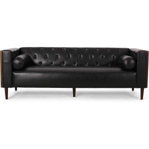Christopher Knight Home Solomon Contemporary Tufted Deep Seated Sofa with Accent Pillows, Midnight Black and Espresso(Midnight Black and Espresso)