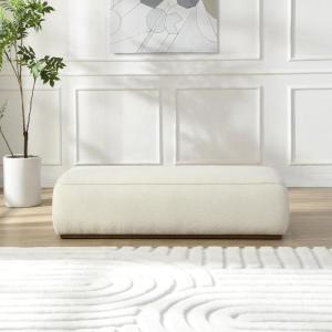 Christopher Knight Home Veres Boucle Upholstered Ottoman Bench, Rectangular Foot Stools Ottoman, Entryway Wood Ottoman Footrest, Bedroom End of Bed Footstool, Living Room Sofa Extra Seat, Milky White