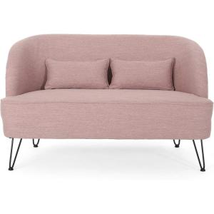 Great Deal Furniture Jordan Modern Fabric Loveseat with Hairpin Legs,Teal, Black,309517(Light Blush)