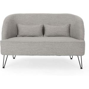 Great Deal Furniture Jordan Modern Fabric Loveseat with Hairpin Legs,Teal, Black,309517(Light Gray)