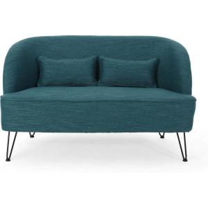 Great Deal Furniture Jordan Modern Fabric Loveseat with Hairpin Legs,Teal, Black,309517(Teal)