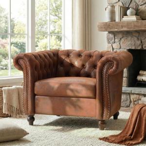 Lucine Traditional Chesterfield Club Chair, Cognac Brown and Dark Brown(Brown+dark Brown)