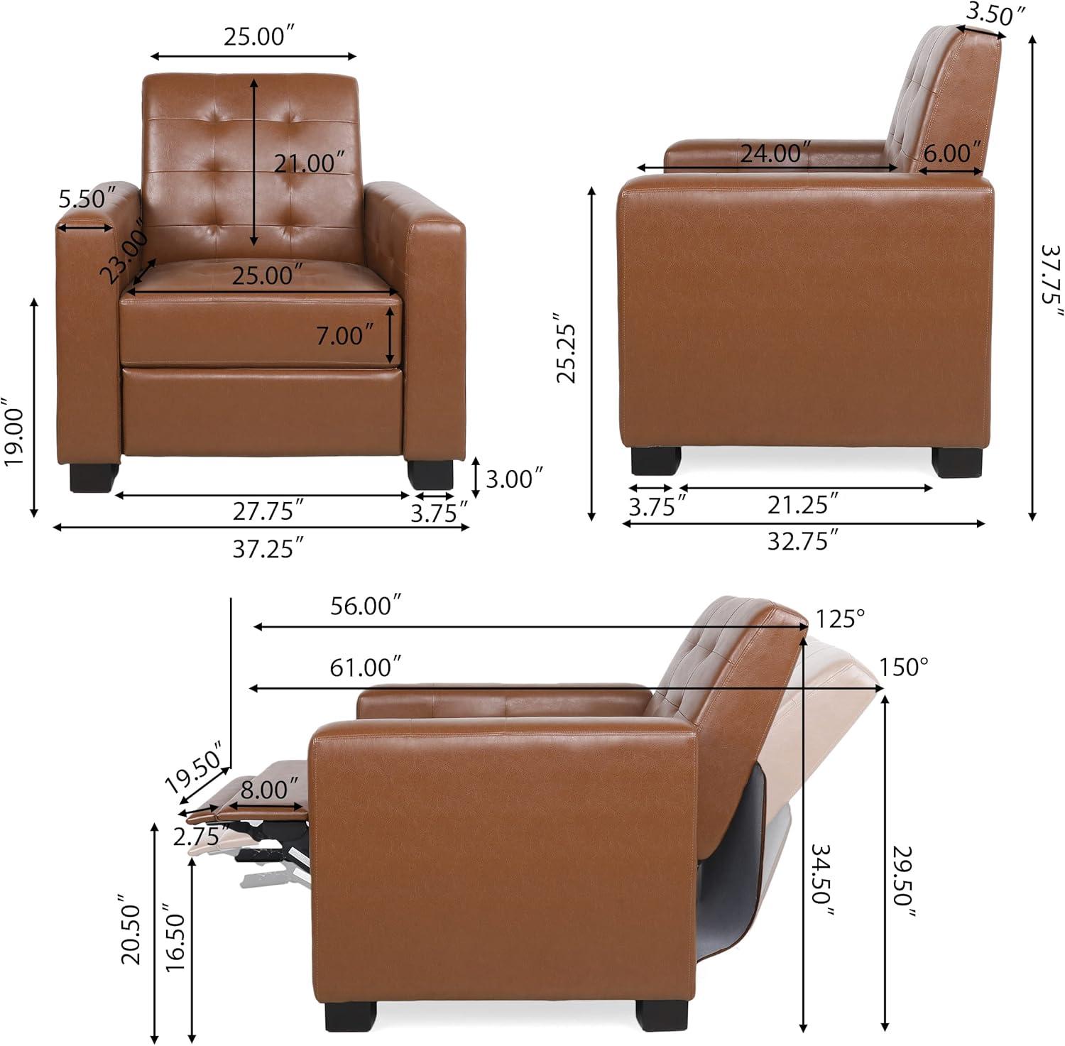image:imageChristopher Knight Home Craigue Tufted Pushback Recliner Faux Leather Dark BrownDark BrownCognac Brown Dark Brown