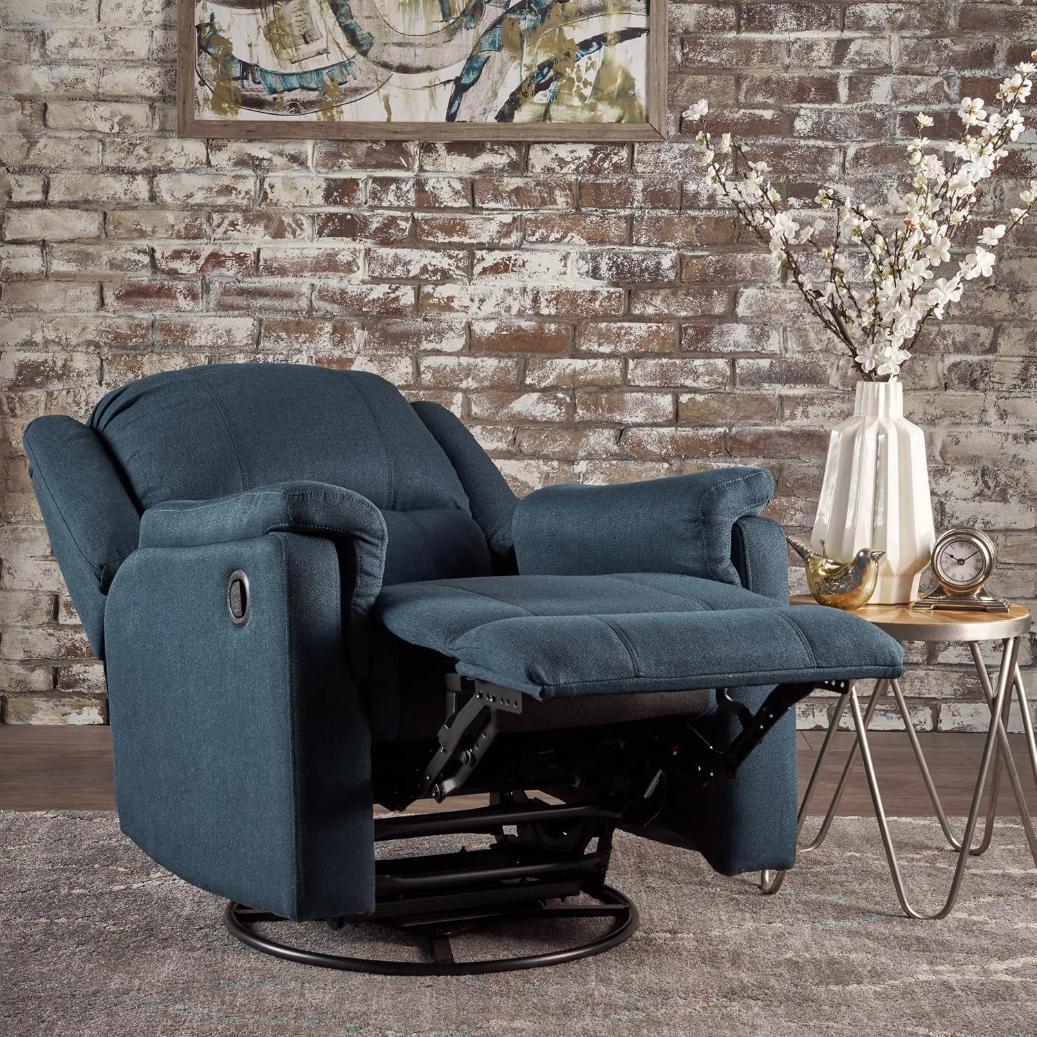 image:imageChristopher Knight Home GDFStudio Jemma Tufted Fabric Swivel Gliding Recliner Chair Plastic Navy Blue 3125 x 3750 x 3825
