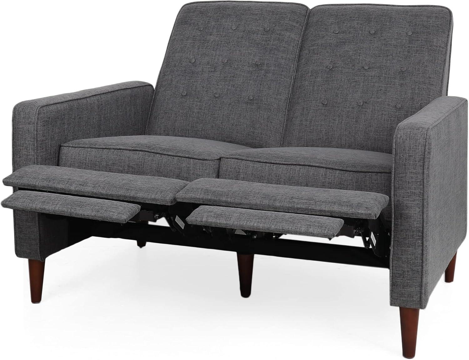 image:imageDenison Tufted Loveseat Pushback Recliner Faux Leather Cognac BrownDark EspressoGray Dark Espresso