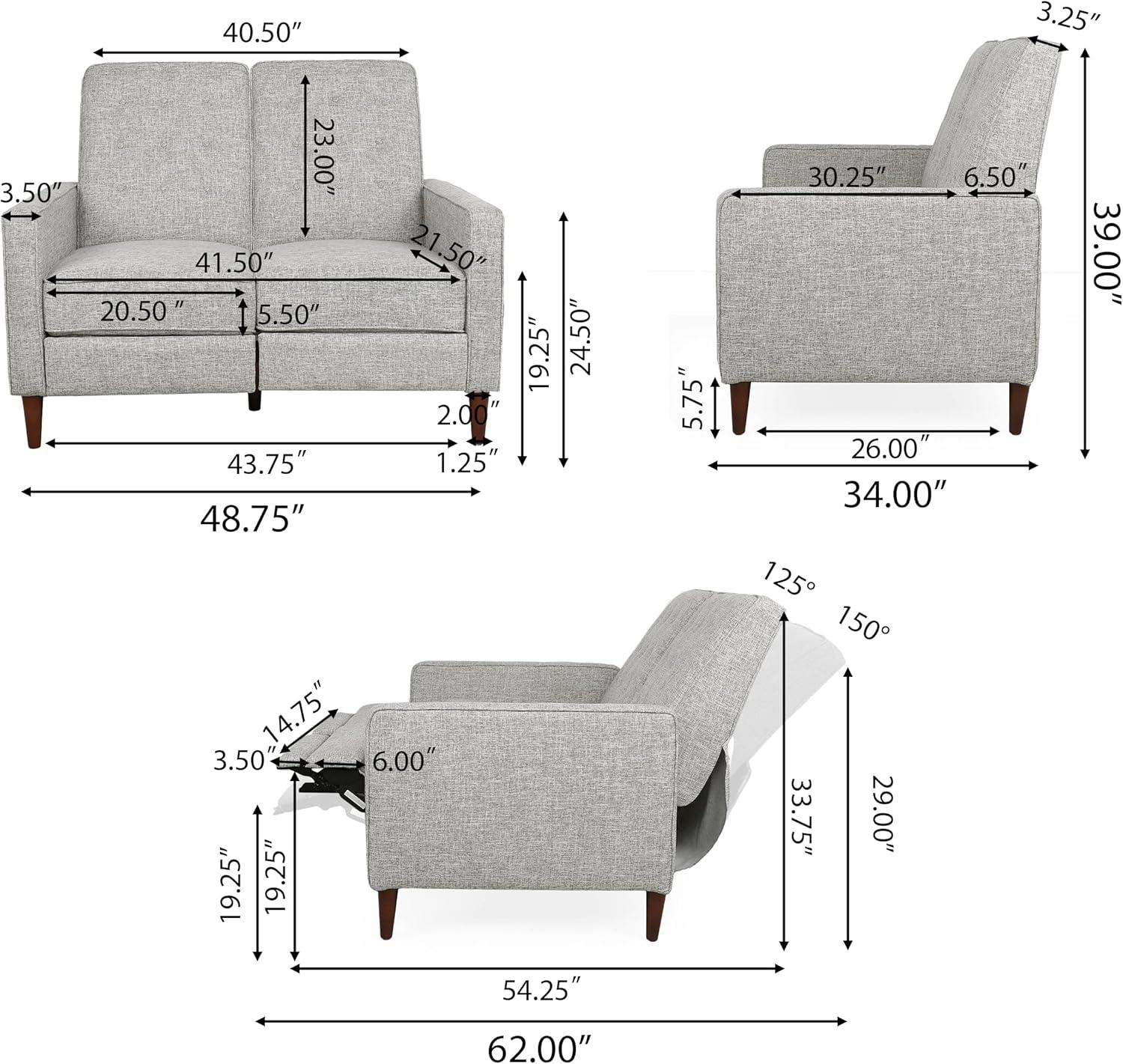 image:imageDenison Tufted Loveseat Pushback Recliner Faux Leather Cognac BrownDark EspressoLight Gray Tweed Dark Espresso