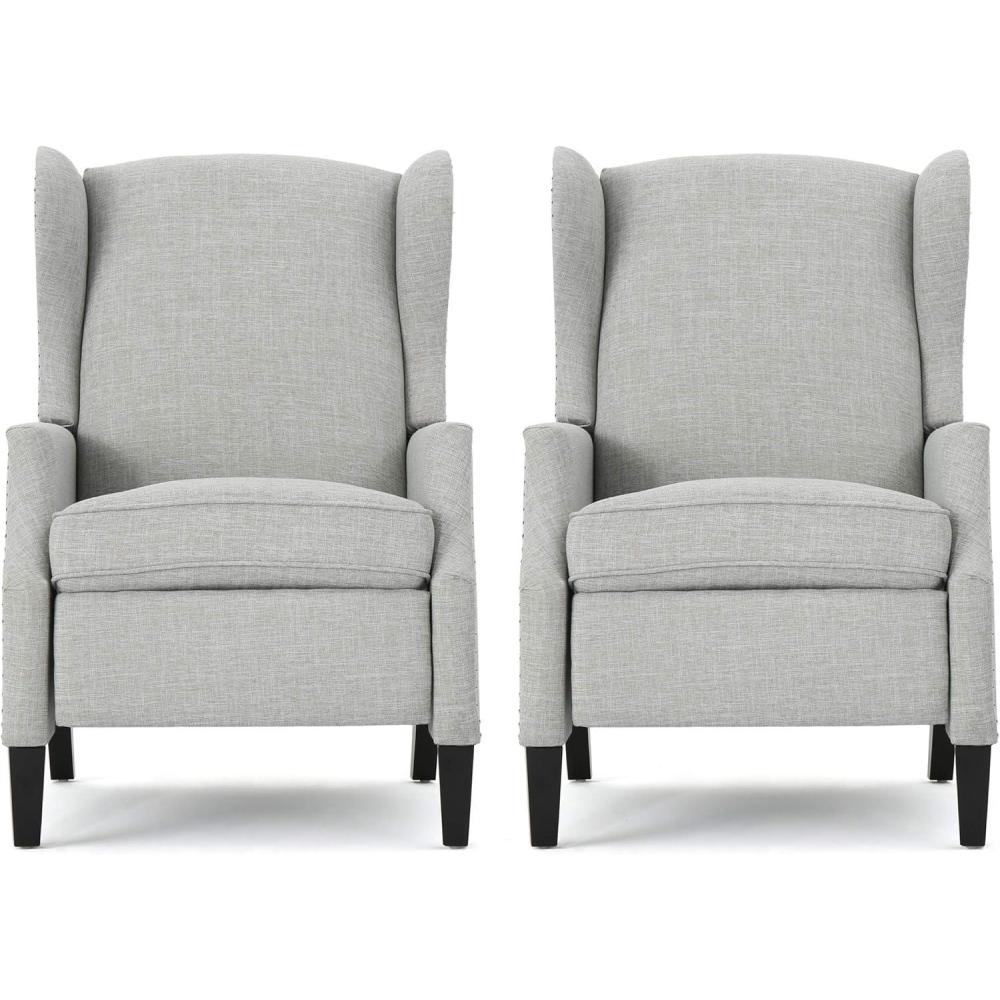 image:imageChristopher Knight Home Ellyn Fabric Recliner Set of 2 Wheat Dark BrownGray Moss  Dark Brown