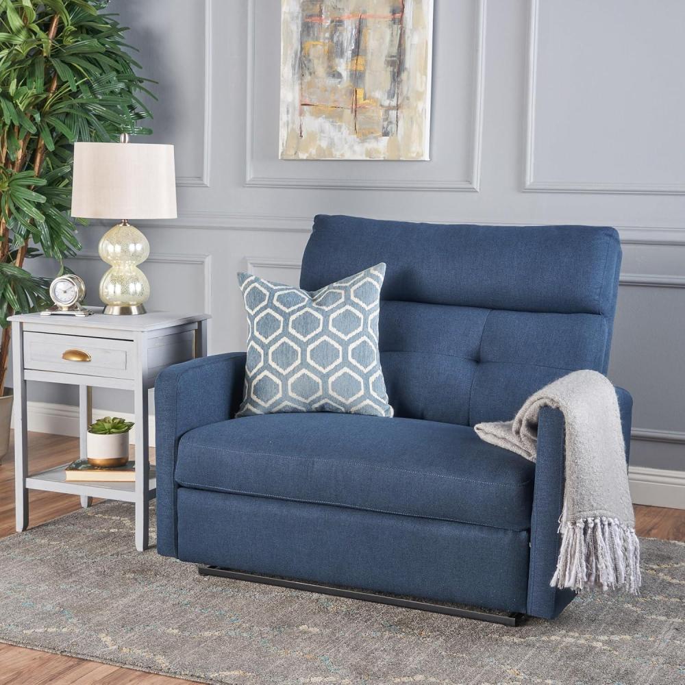 image:imageChristopher Knight Home GDFStudio Hana Plush Cushion Tufted Back Loveseat Recliner FabricNavy Blue 37D x 465W x 40H in