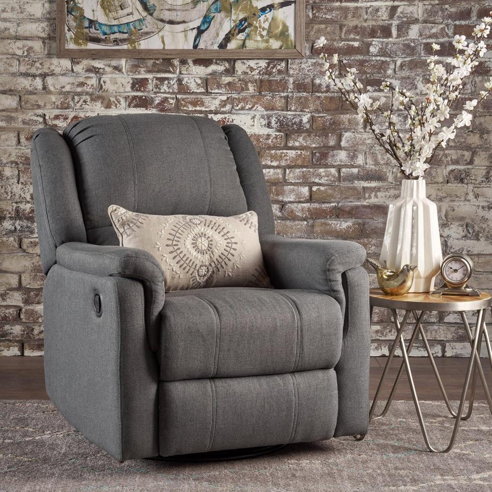image:imageChristopher Knight Home GDFStudio Jemma Tufted Slate Microfiber Swivel Gliding Recliner ChairCharcoal  Black