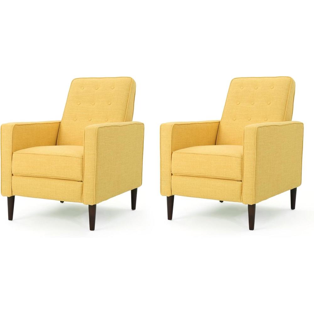 image:imageChristopher Knight Home Mervynn MidCentury Modern Fabric Recliners 2Pcs Set Muted Yellow  Dark EspressoMuted Yellow