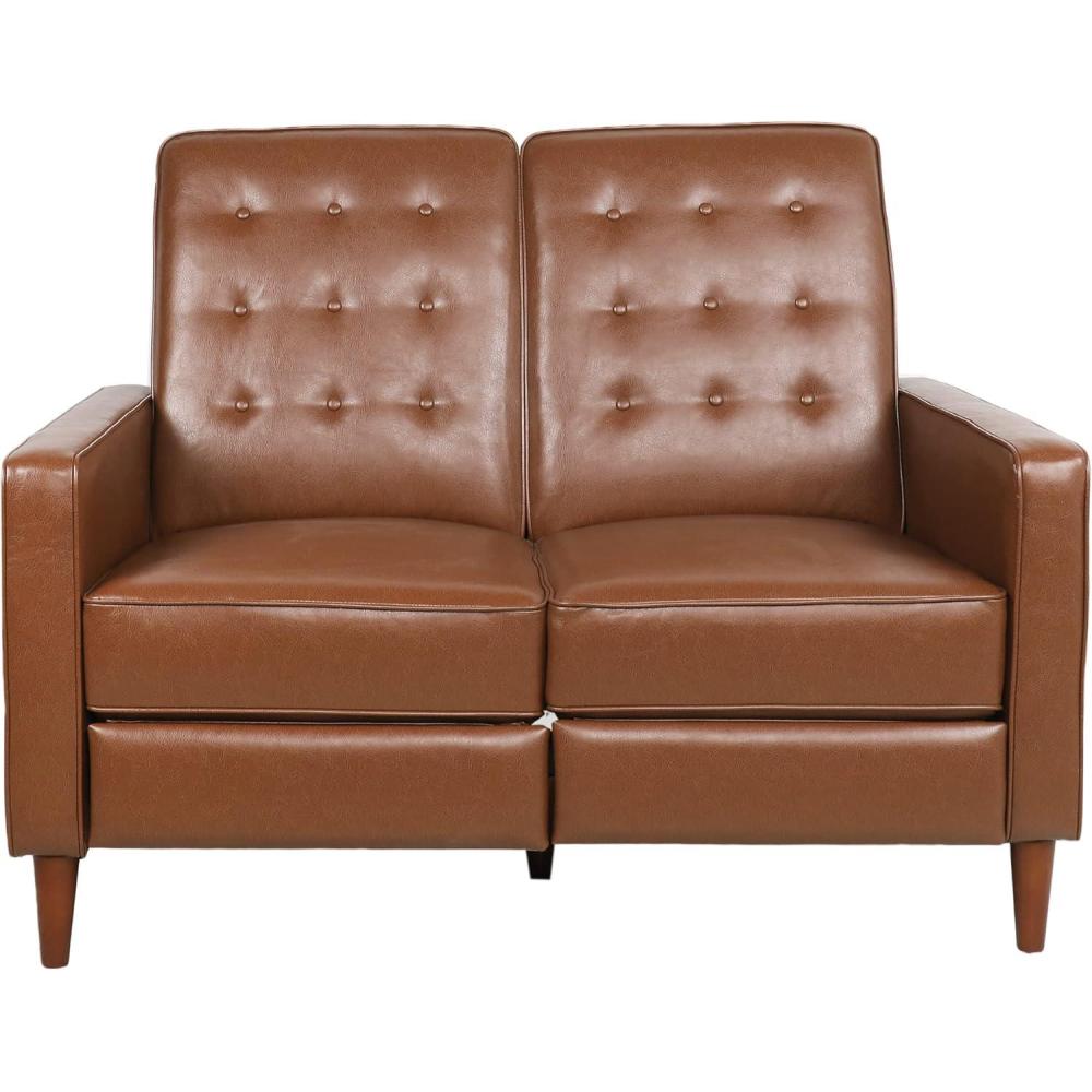 image:imageDenison Tufted Loveseat Pushback Recliner Faux Leather Cognac BrownDark EspressoCognac Brown Dark Espresso