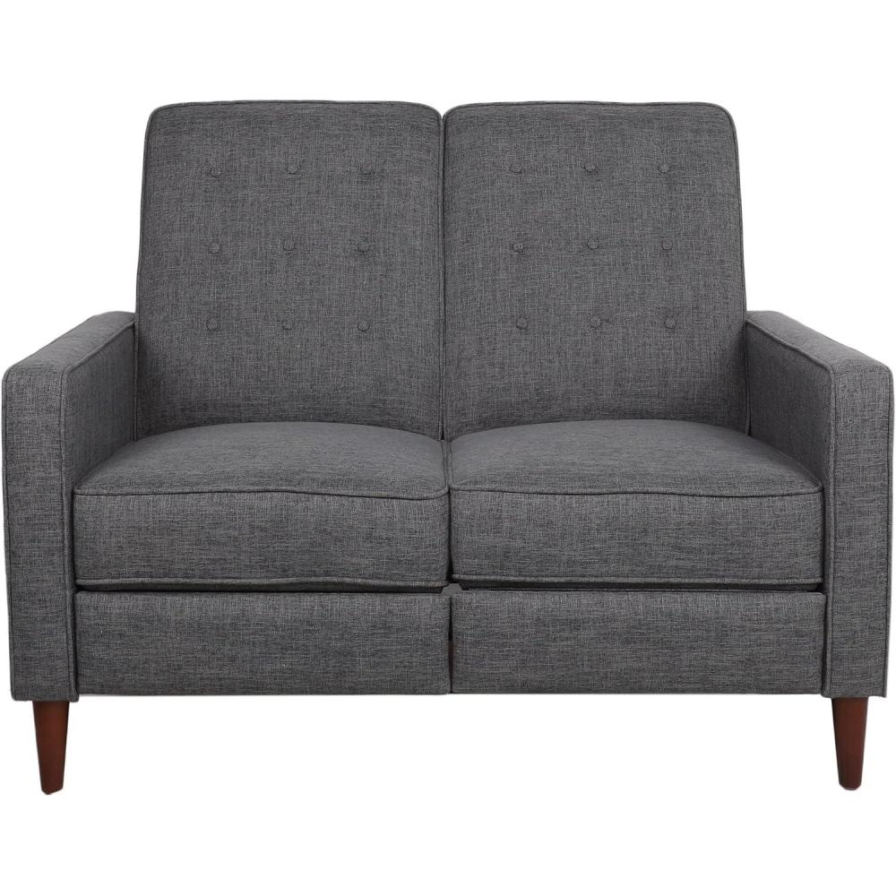 image:imageDenison Tufted Loveseat Pushback Recliner  Faux Leather  Cognac BrownDark EspressoGray  Dark Espresso
