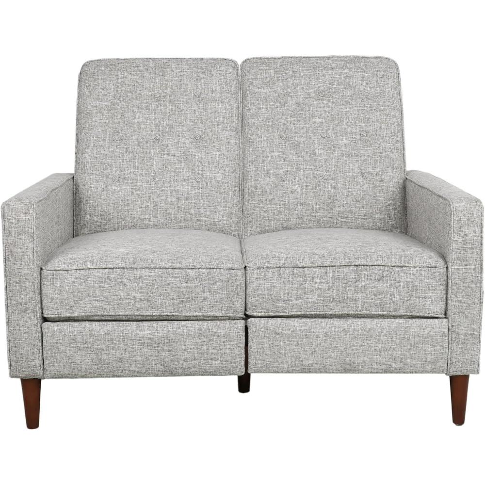 image:imageDenison Tufted Loveseat Pushback Recliner Faux Leather Cognac BrownDark EspressoLight Gray Tweed Dark Espresso
