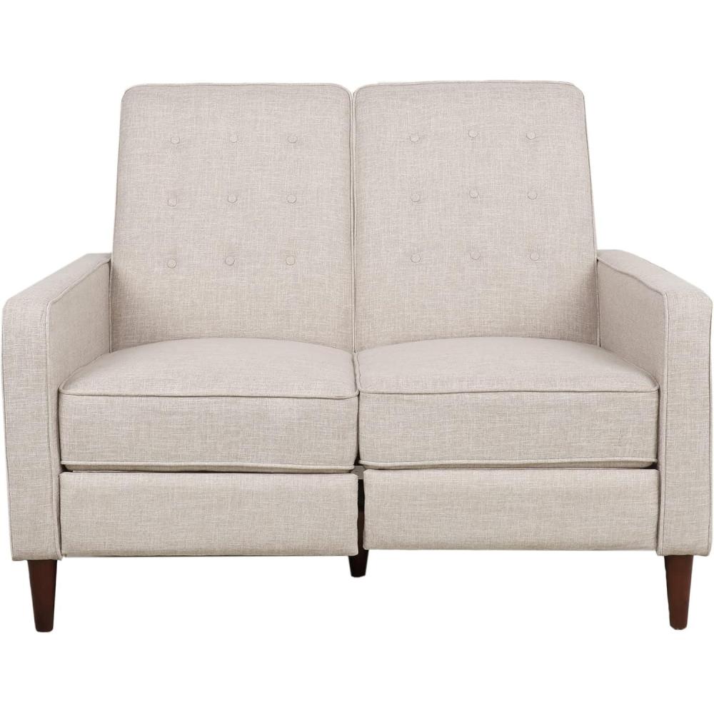 image:imageDenison Tufted Loveseat Pushback Recliner Faux Leather Cognac BrownDark EspressoWheat Dark Espresso