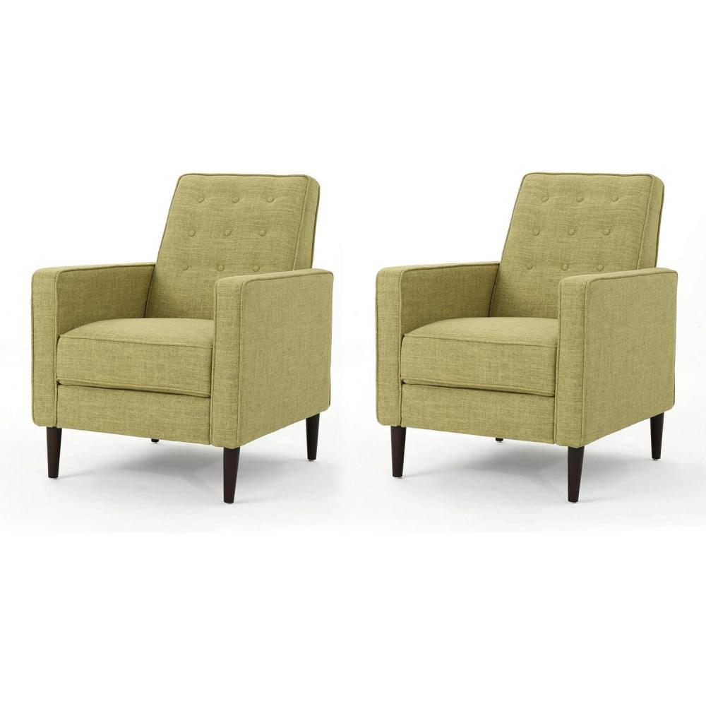 image:imageGDFStudio Christopher Knight Home Mervynn MidCentury Modern Fabric Recliners 2Pcs Set Muted Green  Dark EspressoMuted Green  Dark Espresso
