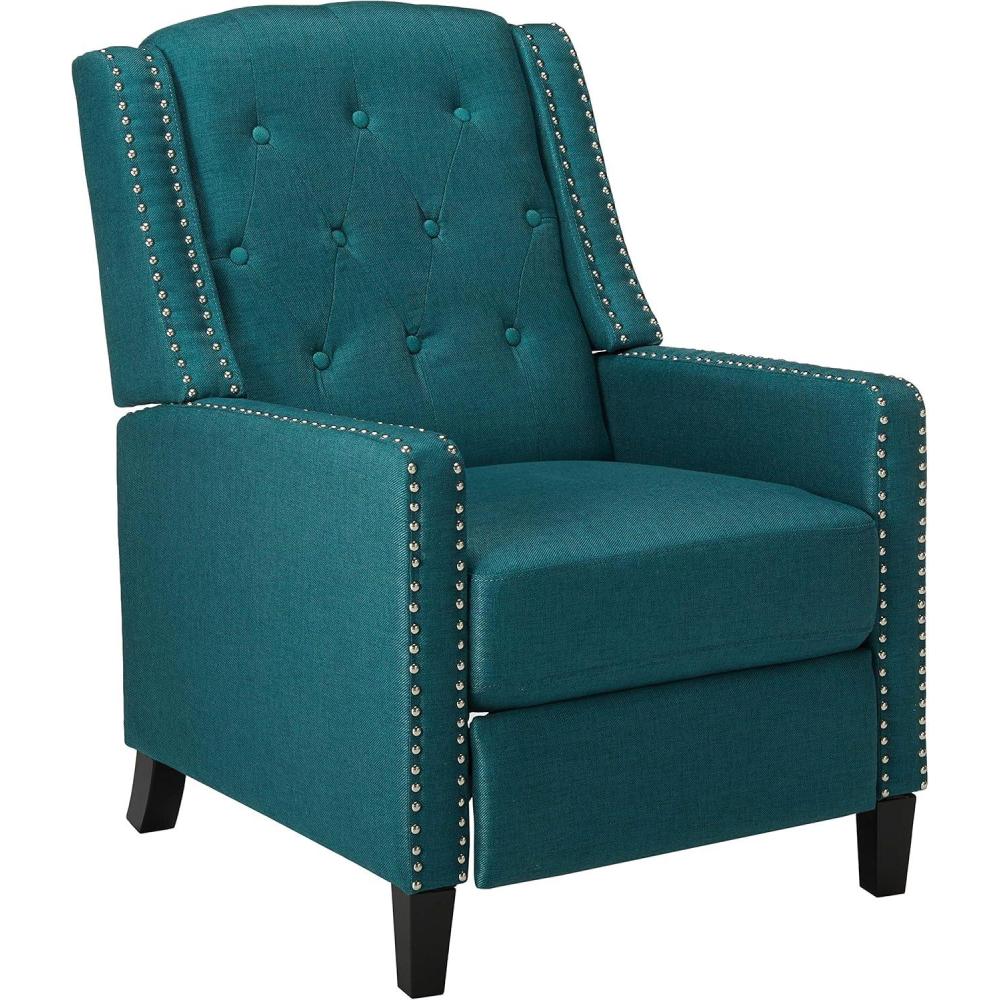 image:imageGDFStudio Izaak Tufted Back Fabric Recliner Chair Dark Teal 34D x 275W x 4025H inDark Teal Dark Brown