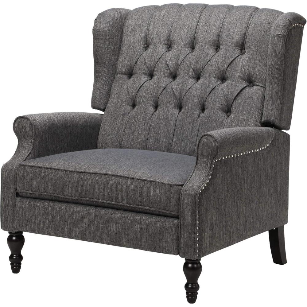 image:imageGreat Deal Furniture Salome Oversized Tufted Wingback Fabric Push Back Recliner Charcoal