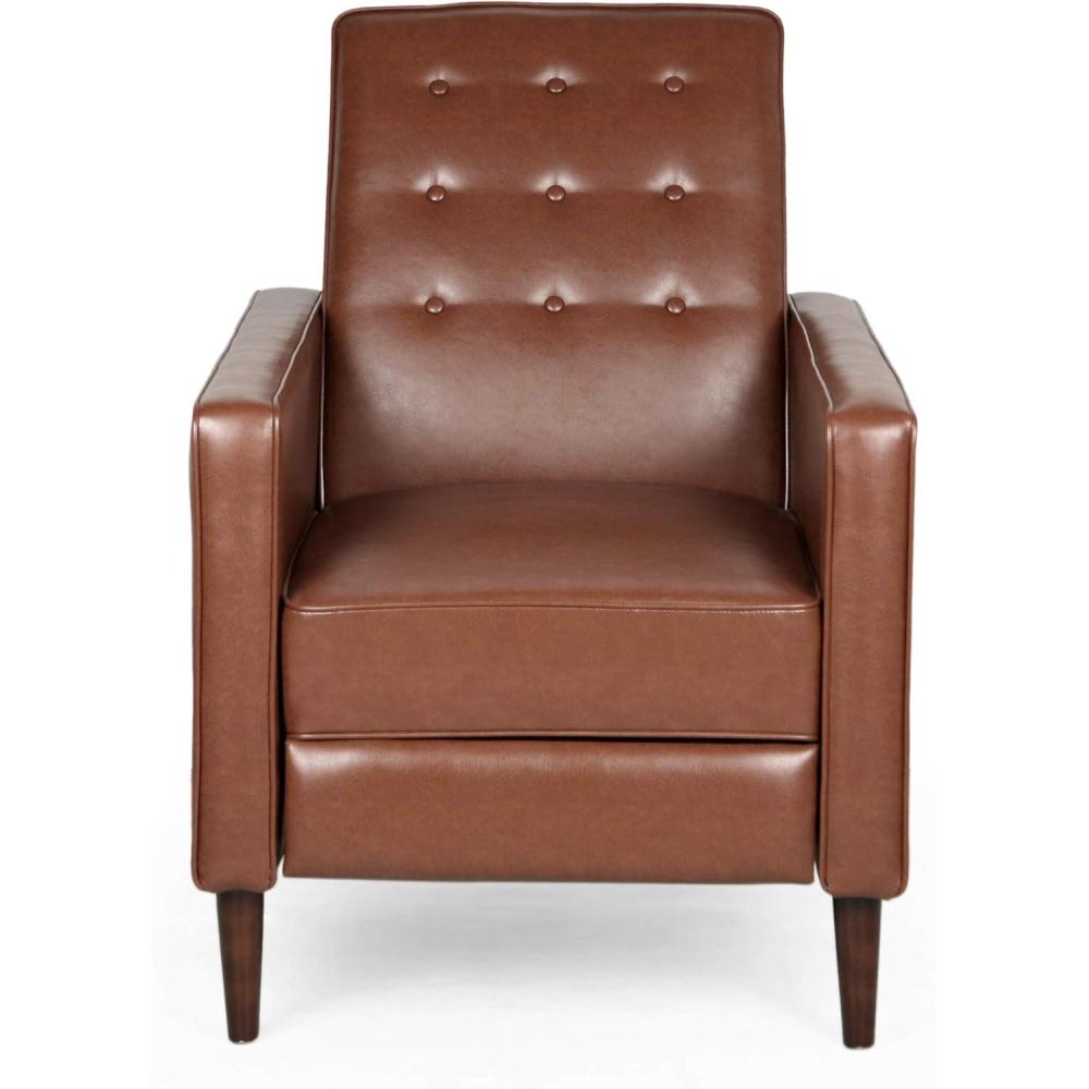 image:imageRandolph MidCentury Modern Button Tufted Recliner Cognac Brown and Dark Espresso