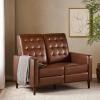 Denison Tufted Loveseat Pushback Recliner – Faux Leather – Cognac Brown/Dark Espresso(Cognac Brown + Dark Espresso)