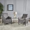 GDFStudio Christopher Knight Home Mervynn Mid-Century Modern Fabric Recliners, 2-Pcs Set, Muted Green / Dark Espresso(Slate / Dark Espresso)