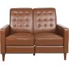 Denison Tufted Loveseat Pushback Recliner – Faux Leather – Cognac Brown/Dark Espresso(Cognac Brown + Dark Espresso)