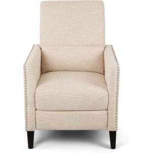 Christopher Knight Home Alexis Contemporary Fabric Push Back Recliner, Beige, Dark Brown