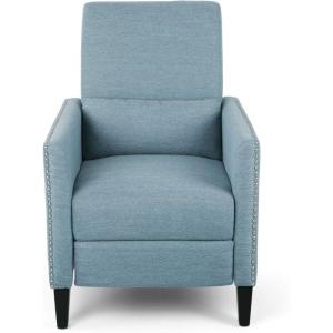 Christopher Knight Home Alexis Contemporary Fabric Push Back Recliner, Light Blue, Dark Brown(Light Blue  Dark Brown)