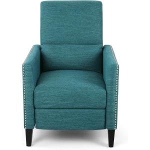 Christopher Knight Home Alexis Contemporary Fabric Push Back Recliner, Light Blue, Dark Brown(Teal  Dark Brown)