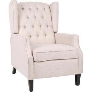 Christopher Knight Home Diana Wingback Recliner, Light Beige Tweed + Dark Brown