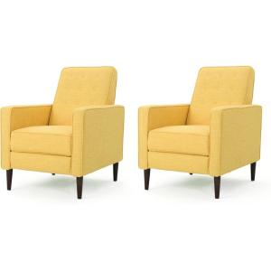 Christopher Knight Home Mervynn Mid-Century Modern Fabric Recliners, 2-Pcs Set, Muted Yellow / Dark Espresso(Muted Yellow)