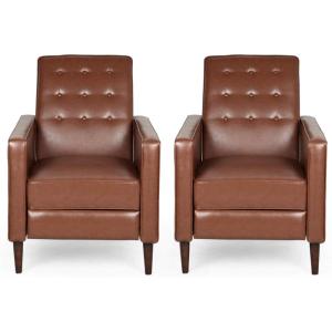 Deborah Mid-Century Modern Button Tufted Recliners (Set of 2), Cognac Brown and Dark Espresso