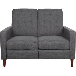 Denison Tufted Loveseat Pushback Recliner – Faux Leather – Cognac Brown/Dark Espresso(Gray + Dark Espresso)