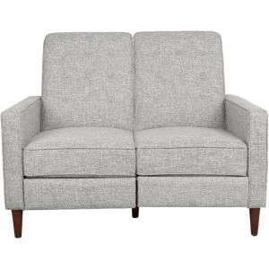 Denison Tufted Loveseat Pushback Recliner – Faux Leather – Cognac Brown/Dark Espresso(Light Gray Tweed + Dark Espresso)