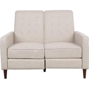 Denison Tufted Loveseat Pushback Recliner – Faux Leather – Cognac Brown/Dark Espresso(Wheat + Dark Espresso)