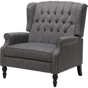 Great Deal Furniture Salome Oversized Tufted Wingback Fabric Push Back Recliner, Charcoal