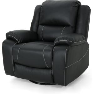 Great Deal Furniture Teresa Classic Tufted Leather Swivel Recliner, Black 37.5D x 39W x 39.75H Inch