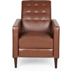 Randolph Mid-Century Modern Button Tufted Recliner, Cognac Brown and Dark Espresso