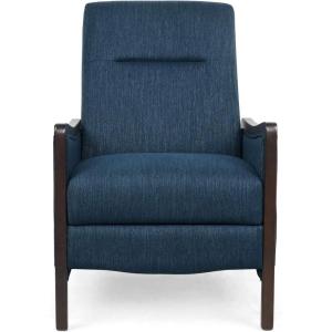 Veatch Pushback Recliner – Navy Blue/Dark Walnut(Navy Blue + Dark Walnut)