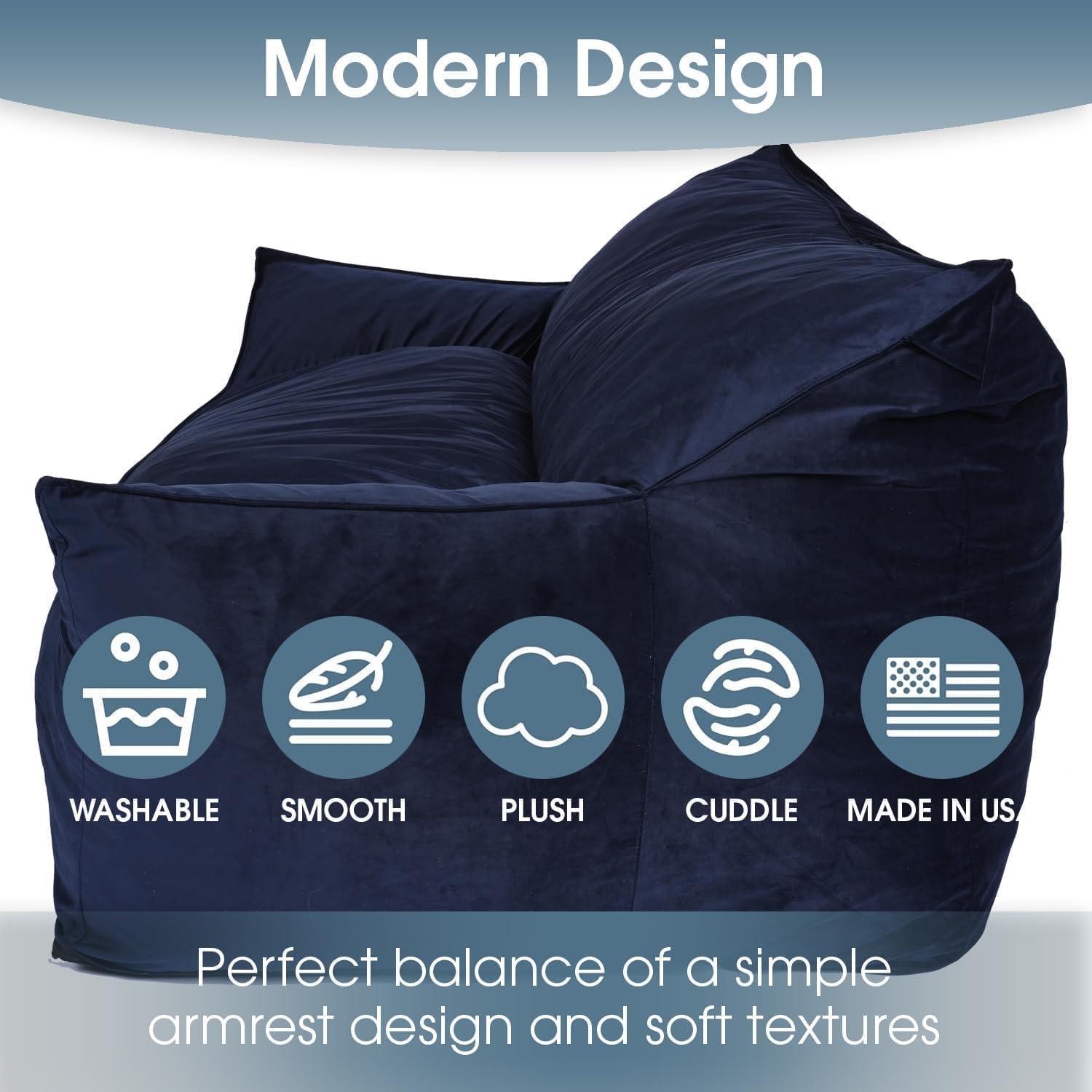 image:imageChristopher Knight Home Velie 2 Seater Oversized Bean Bag Chair with Armrests Velveteen PinkNavy Blue