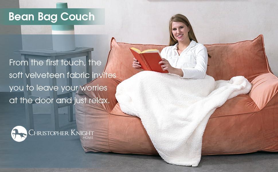 image:imageChristopher Knight Home Velie 2 Seater Oversized Bean Bag Chair with Armrests Velveteen PinkPink