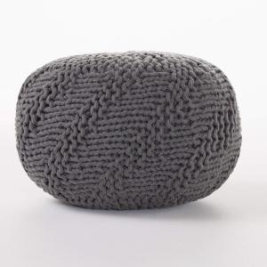 Christopher Knight Home Malibu Fabric Pouf, Ivory(Dark Grey)