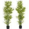 Christopher Knight Home Alene Set of 2 49”H Pre-Potted Artificial Tree Indoor with Black Plastic Pot, Artificial Topiary Bay Tree Ball with Nursery Pot, Faux Tree with Natural Wood Trunk, Green(Green/60.75”h)